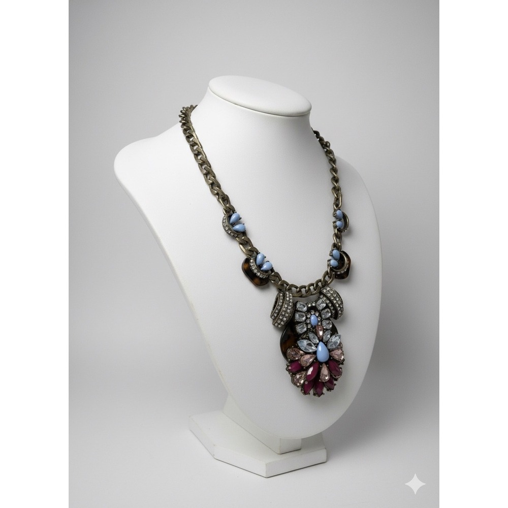 BaubleBar Chunky Statement Necklace Bold Gemstones Tortoise Shell‎ Pendant Bib
